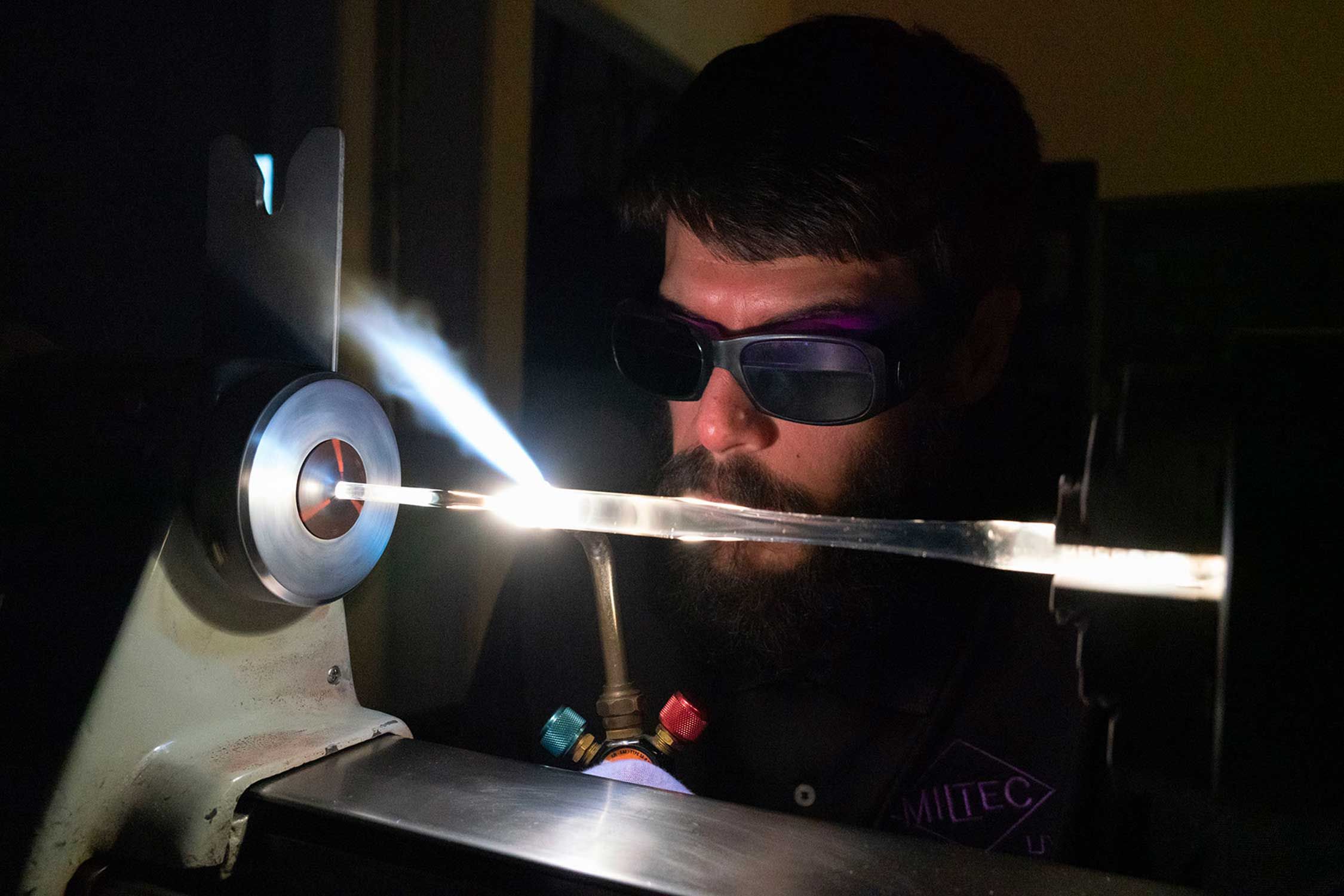 Man wearing tinted goggles