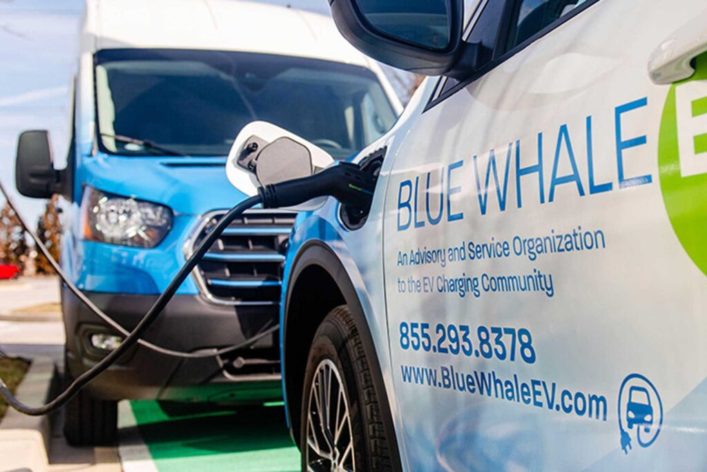 Blue Whale electric vehicle being charged