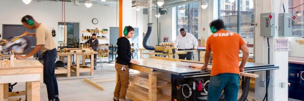 people working in makerspace