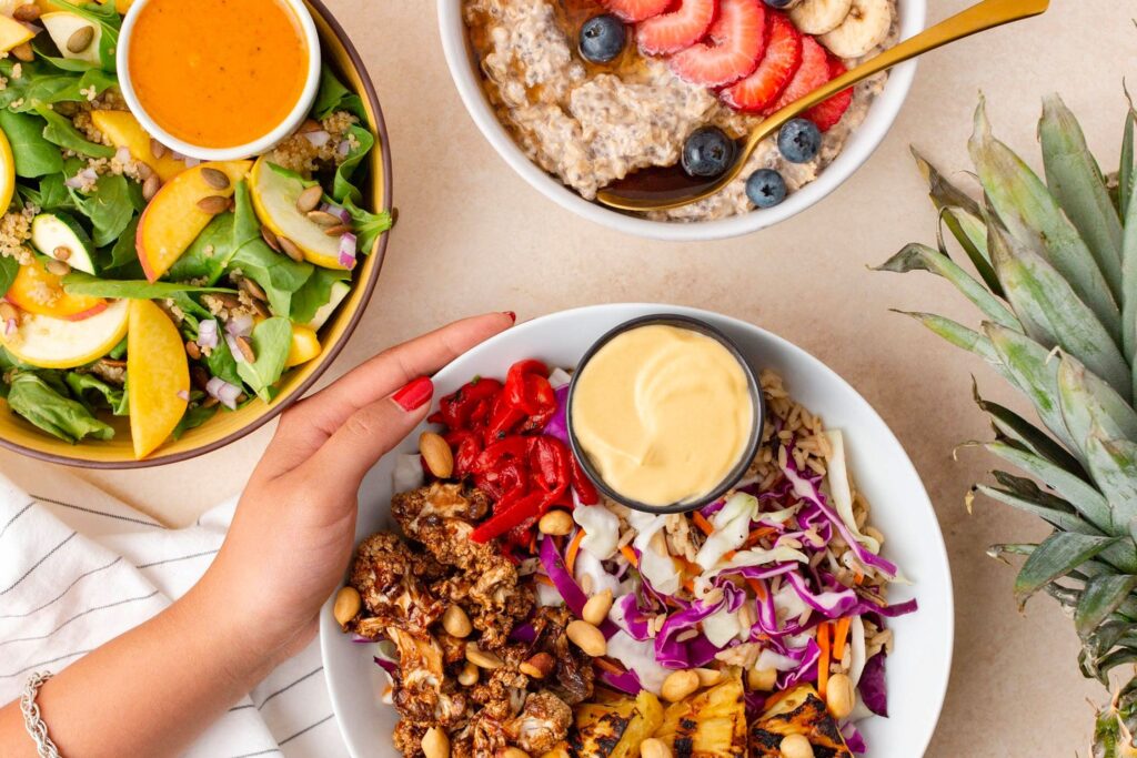 Bowls of healthy food