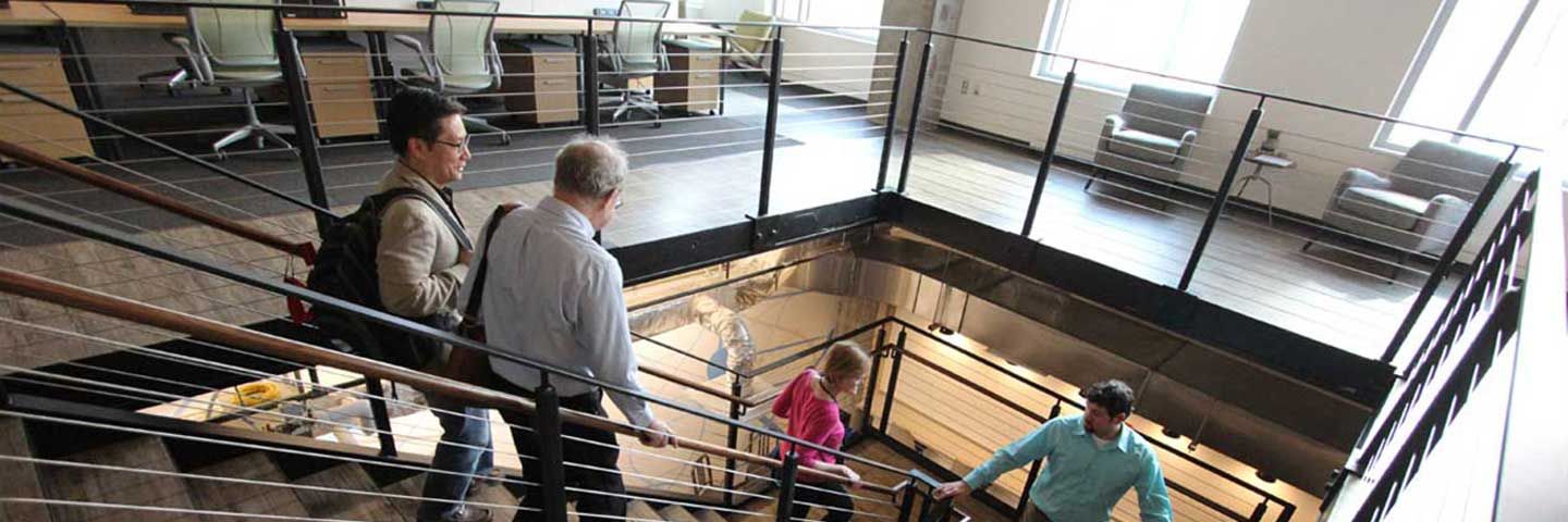 People walking in an office building