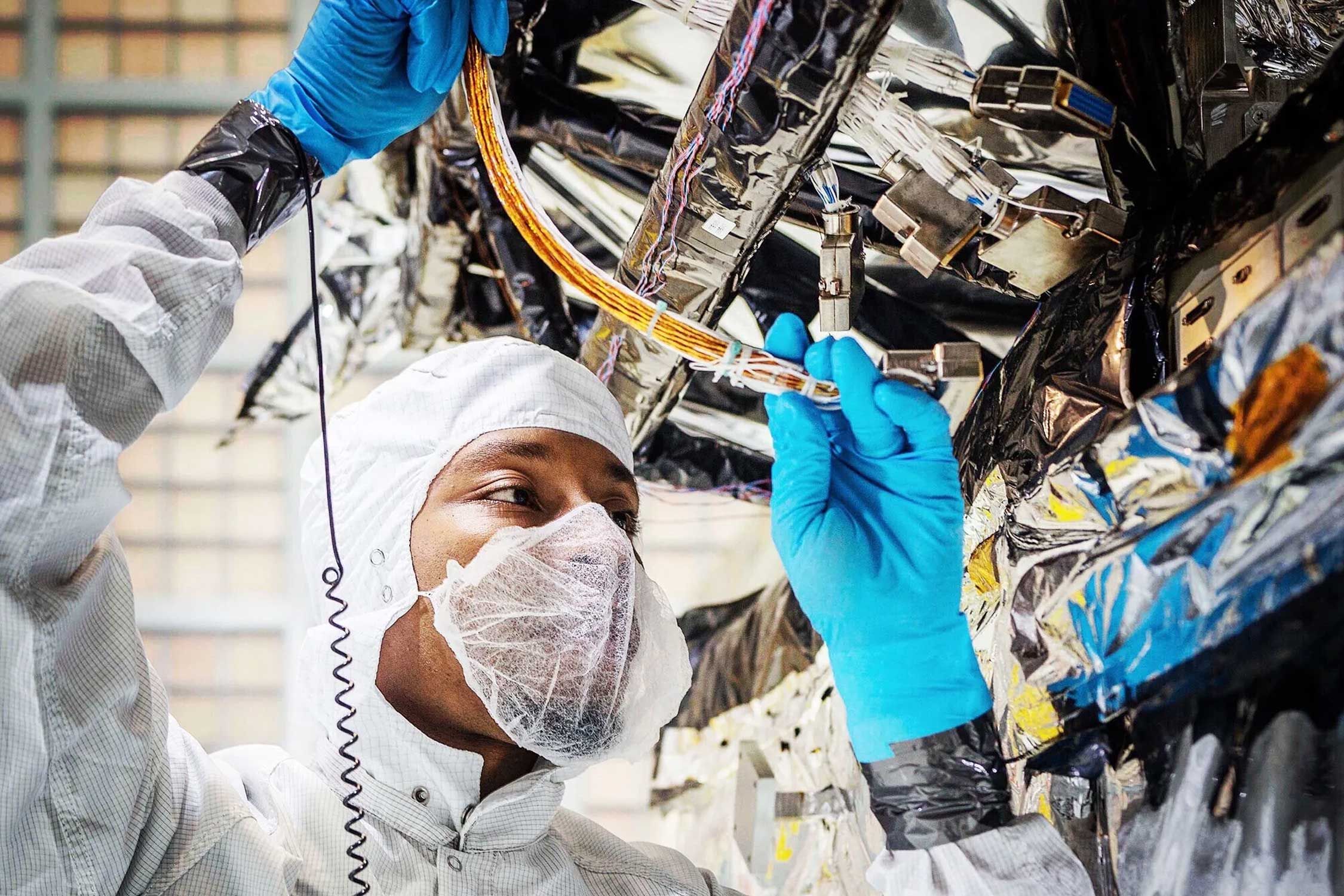 Kenneth Harris II works in the clean room at NASA’s Goddard Space Flight Center