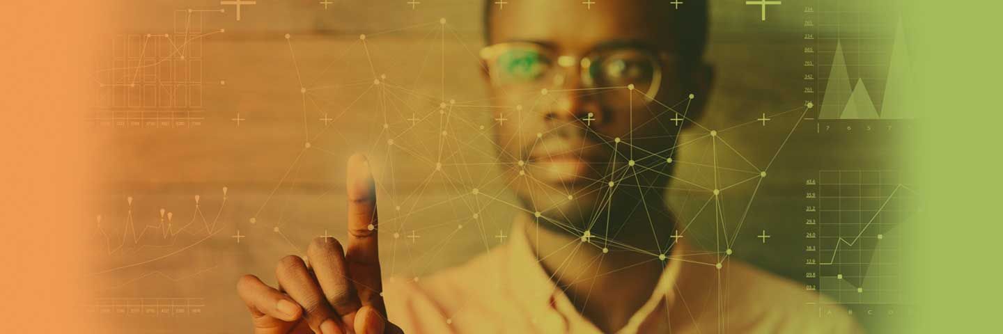 Man touching interactive screen
