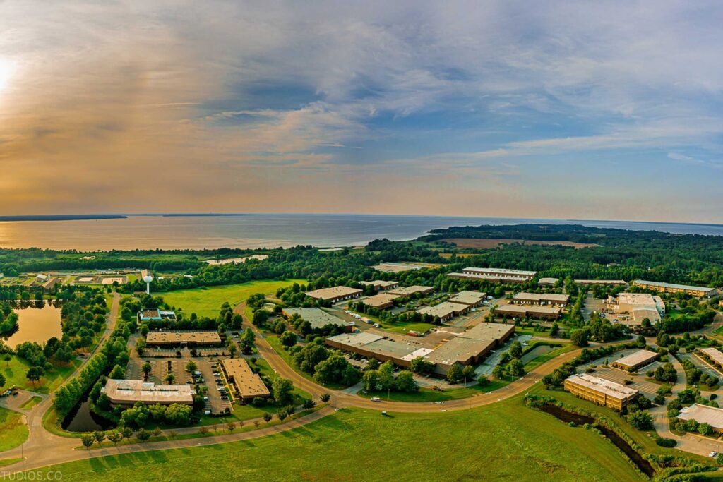 Aerial view of the Chesapeake Bay Business Park with the bay in the background
