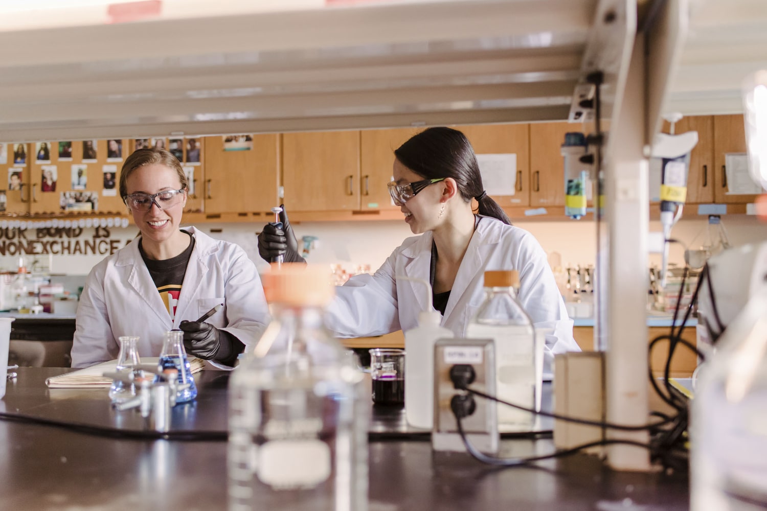 Two students working in a lab at UMBC