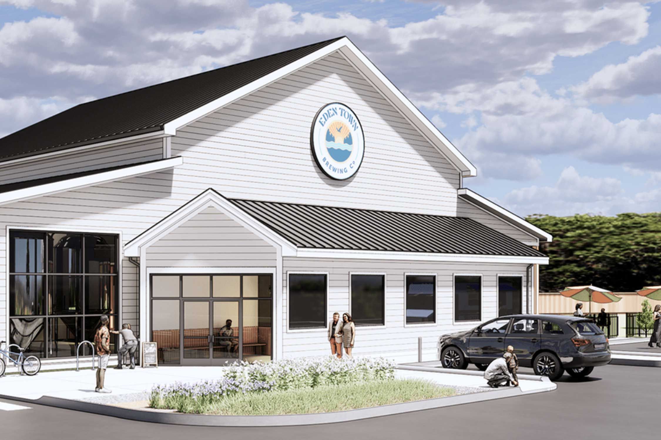exterior image of the future Eden Town Brewing Company building