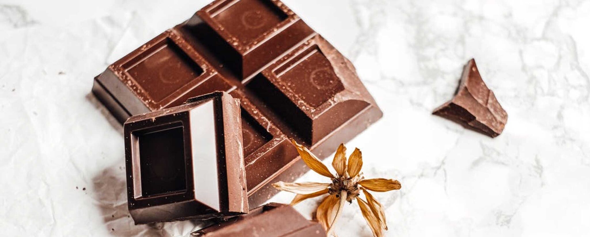 a chocolate bar broken up into pieces