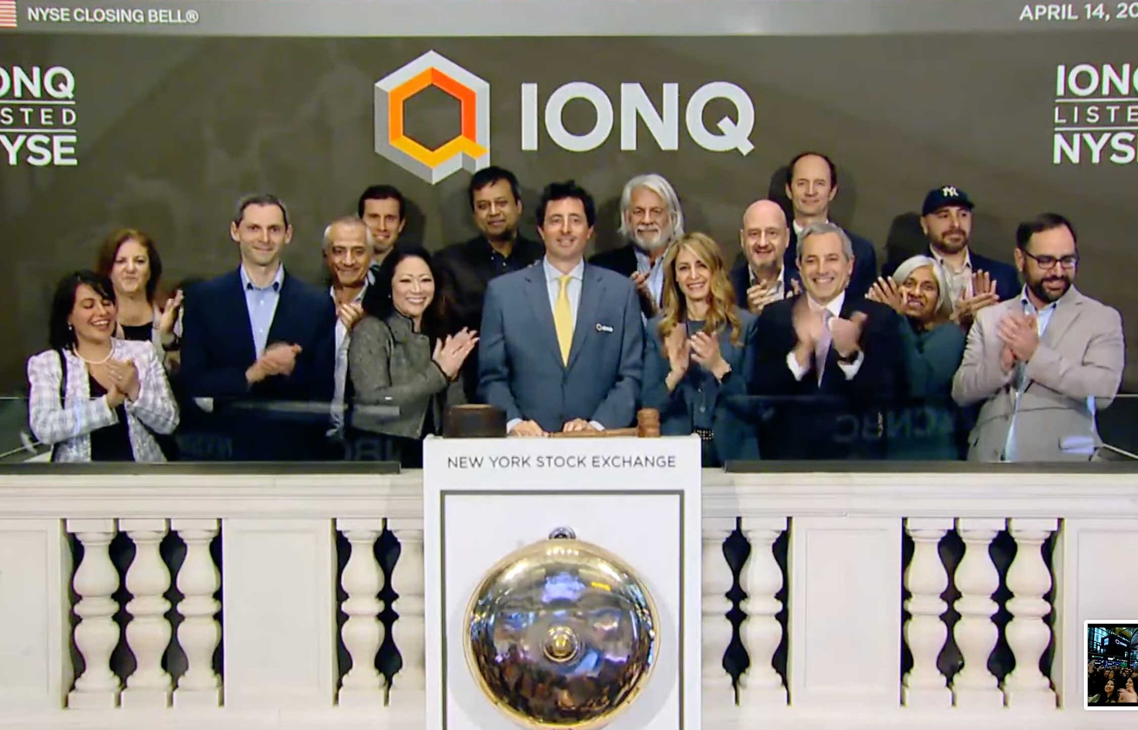 the IonQ team rings the closing bell at the New York Stock Exchange