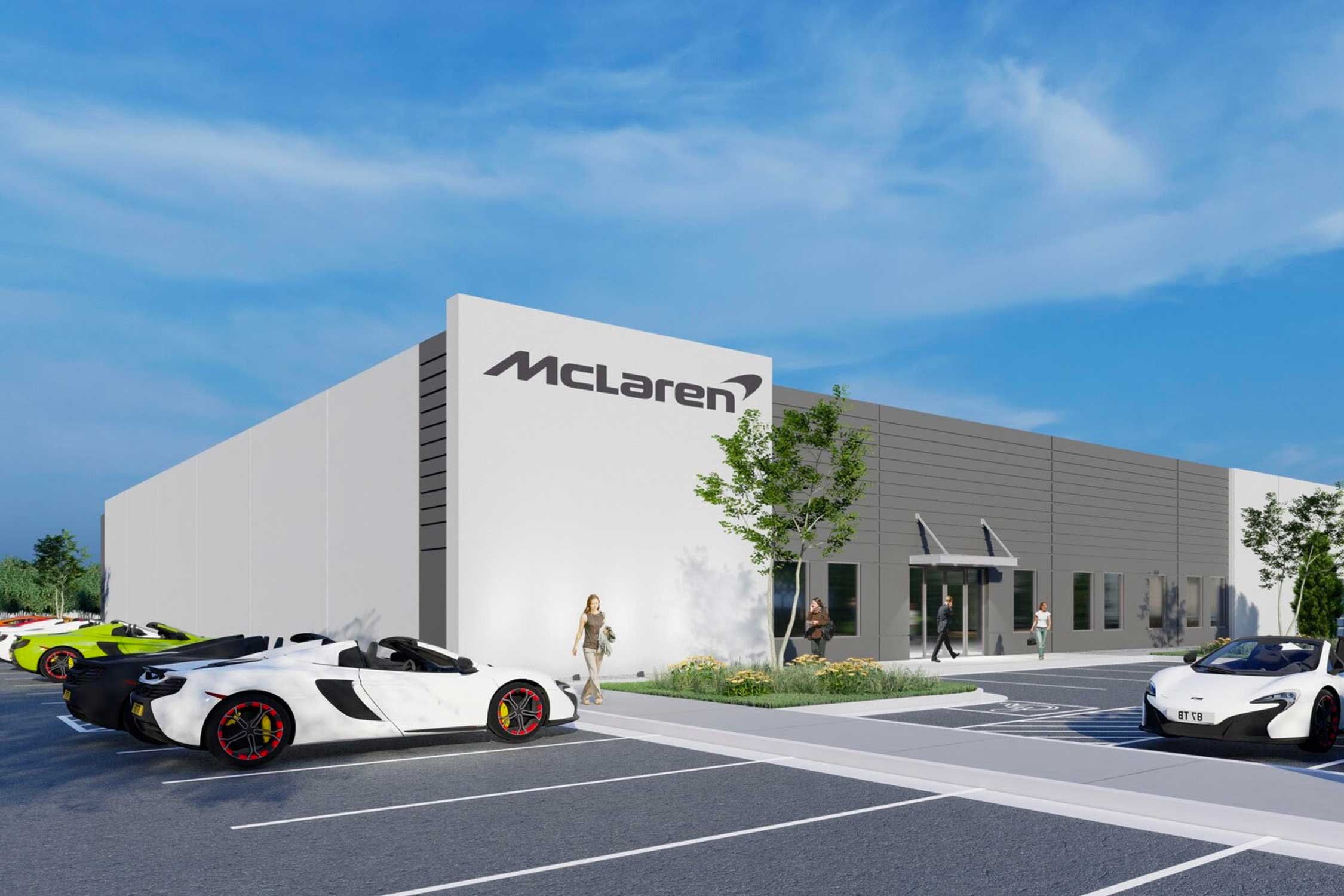 a mock-up of the exterior of the new McLaren Baltimore facility