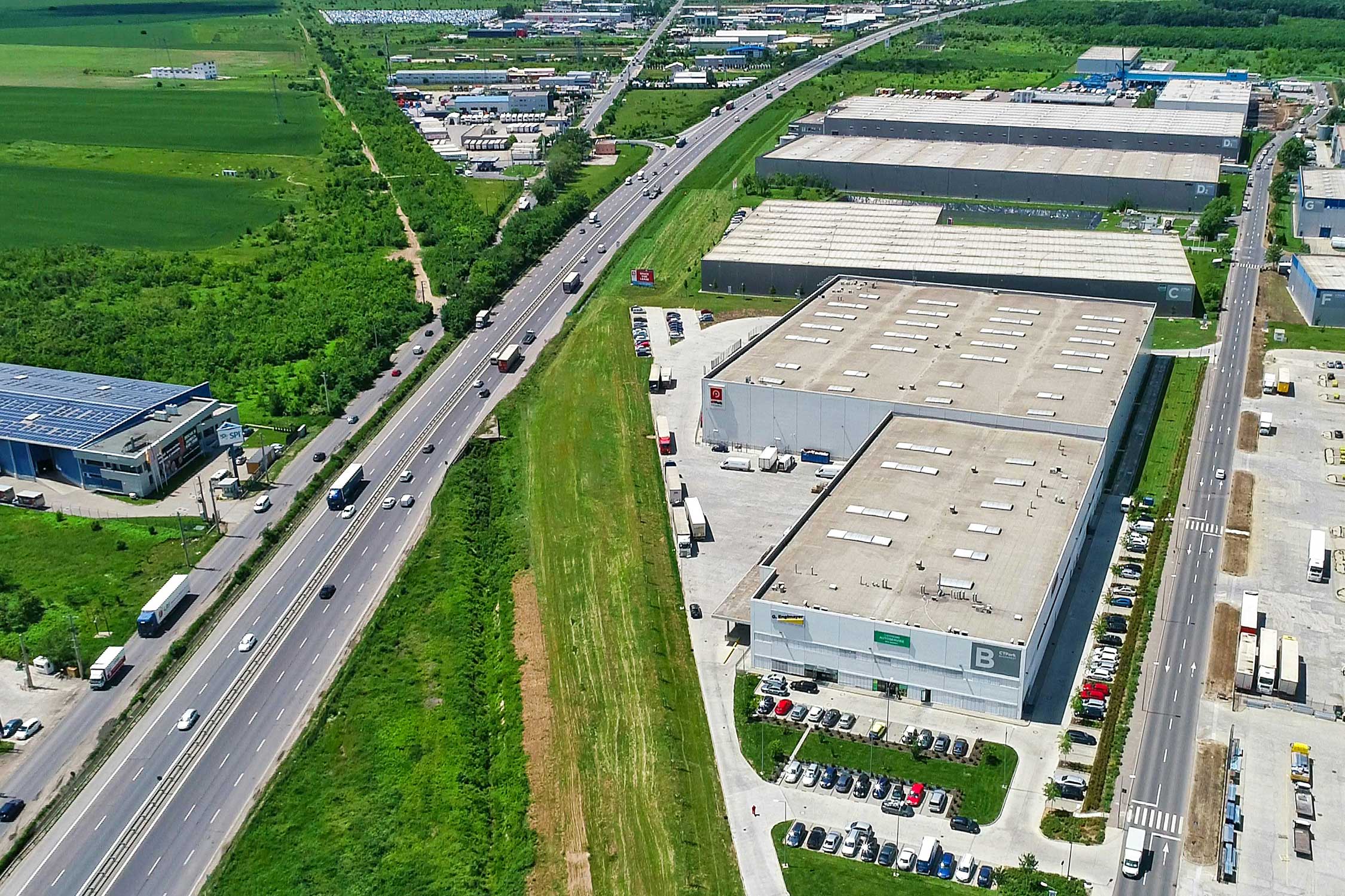 aerial view of an industrial business park