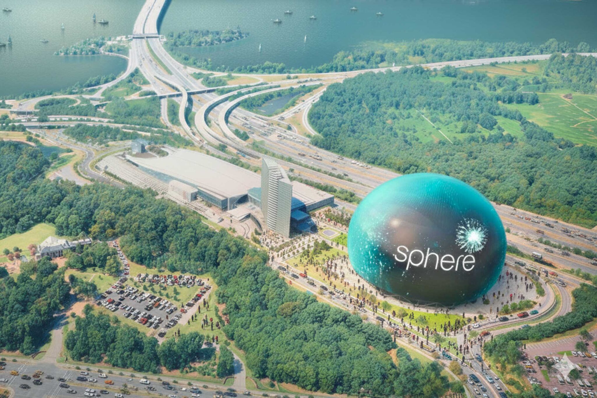 a mocked up aerial image of the new Sphere venue in Maryland