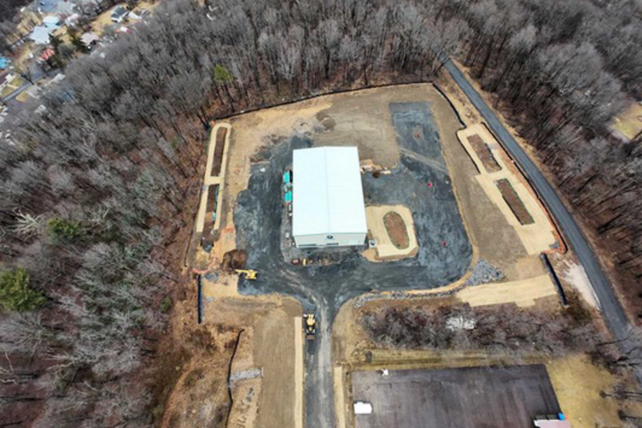 an aerial view of Clym's facility being constructed over the winter