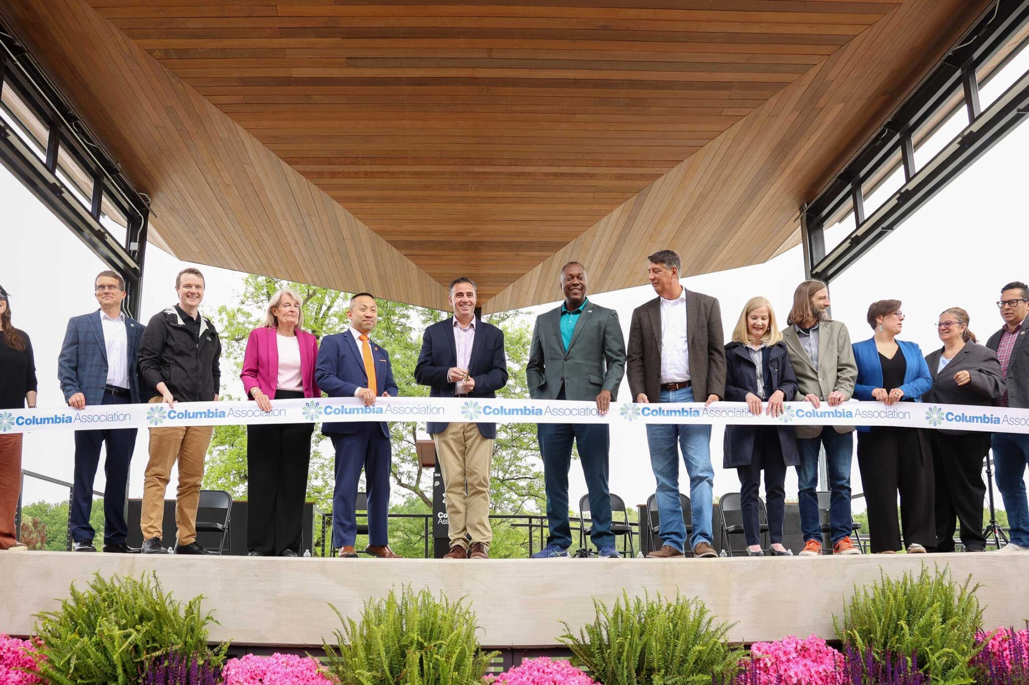 Howard County officials celebrate the opening of Columbia's new lakefront stage