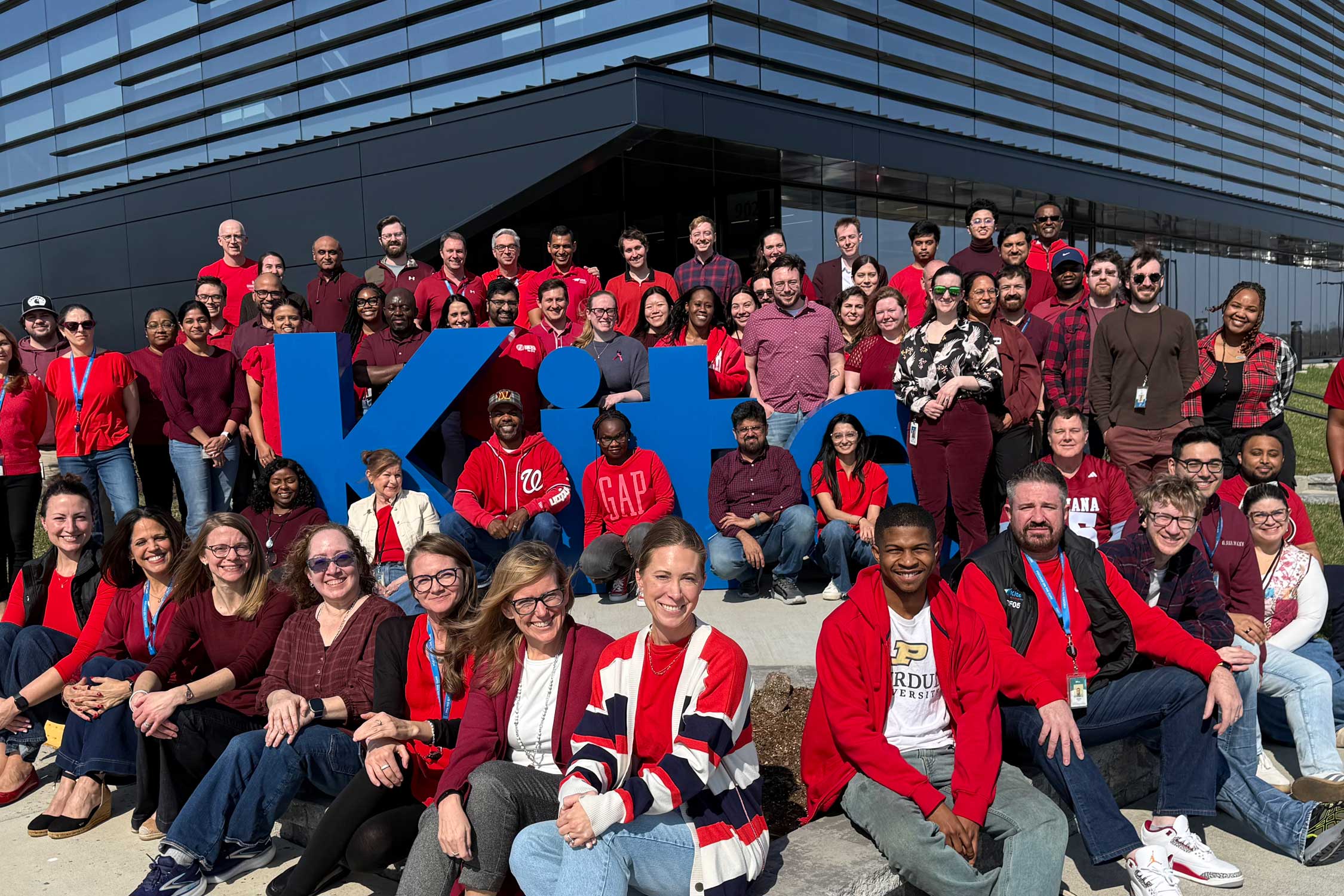 Kite employes wearing red to show support for Multiple Myeloma Awareness Month